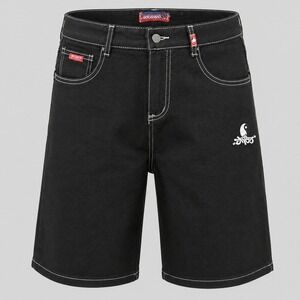 JNCO Jeans Black Denim Shorts Skull Logo Y2K Wide Leg Size M 90s Style